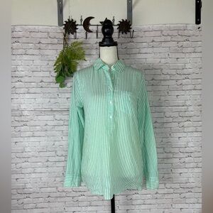 J. Crew Mint Green Candy Stripe Half Button Blouse